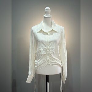 White Love Letter Collection Ruched Button Down Size L NWT